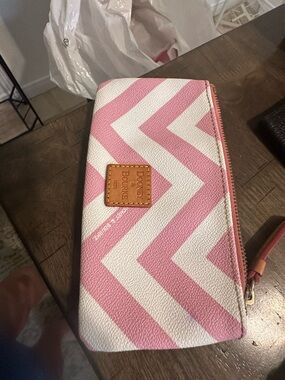 Dooney & Bourke Pink and White Chevron Zip-Around Wallet